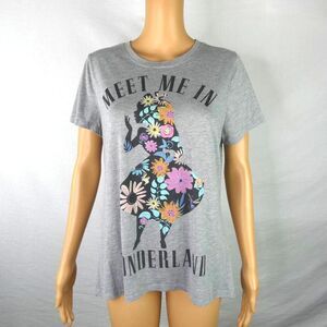 Disney Meet Me in Wonderland Alice Flower Floral Silhouette T Shirt Tee XL Grey
